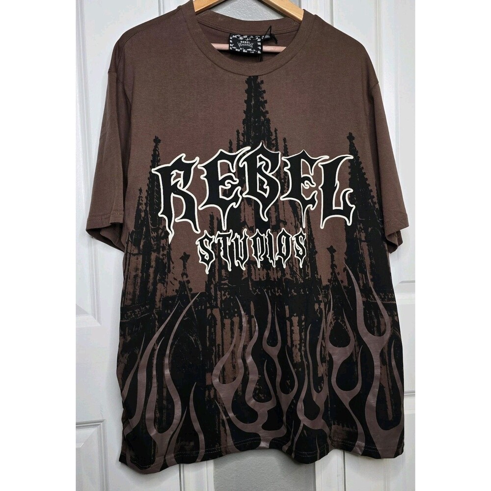 Rebel Vengeance Brand NWT - Cotton Brown/Red 2XL T-Shirt With Flames